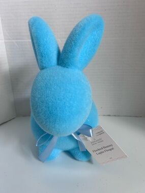 Ashland Blue Flocked Bunny Plush with Ribbon 9” tall